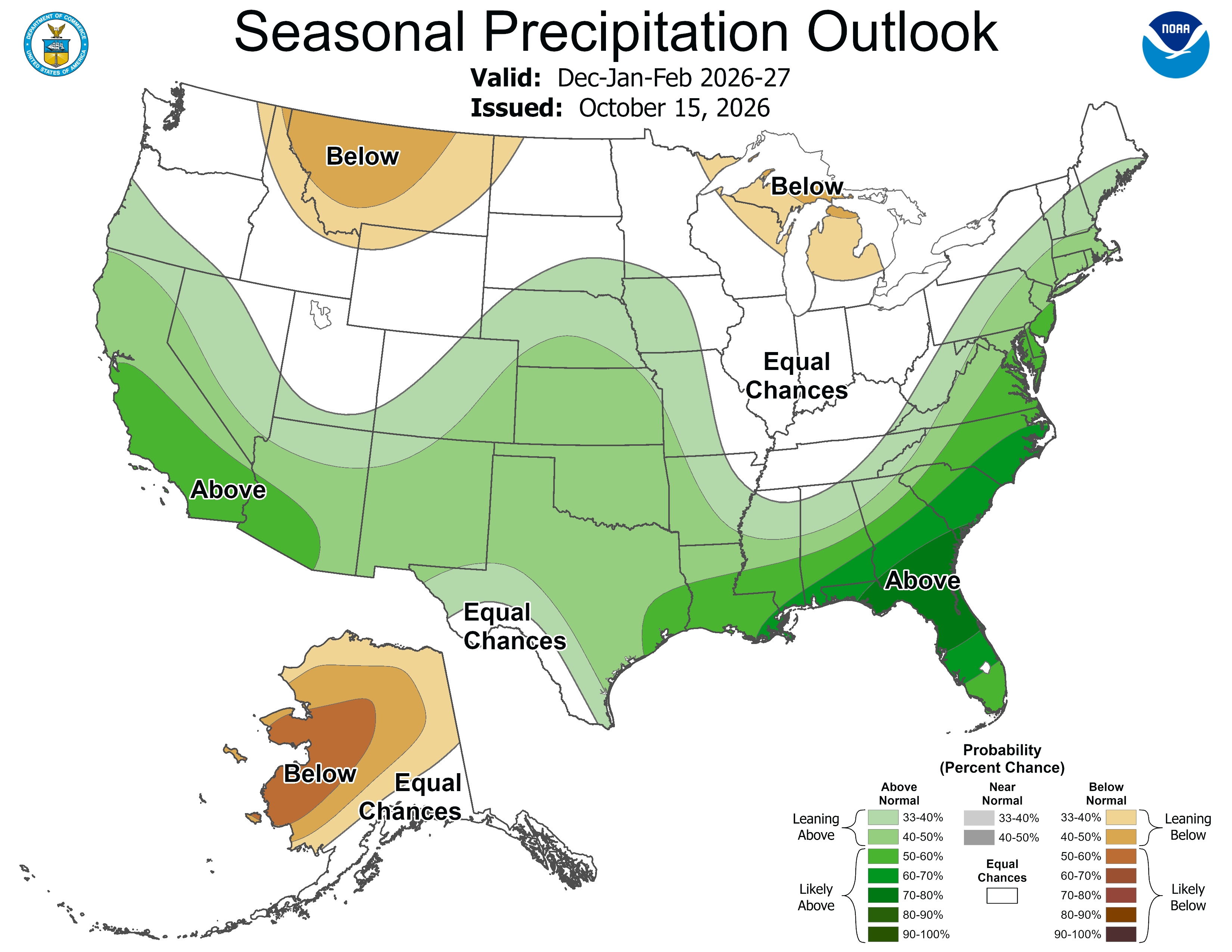 Pronóstico oficial de precipitación del CPC DJF 2026-2027
