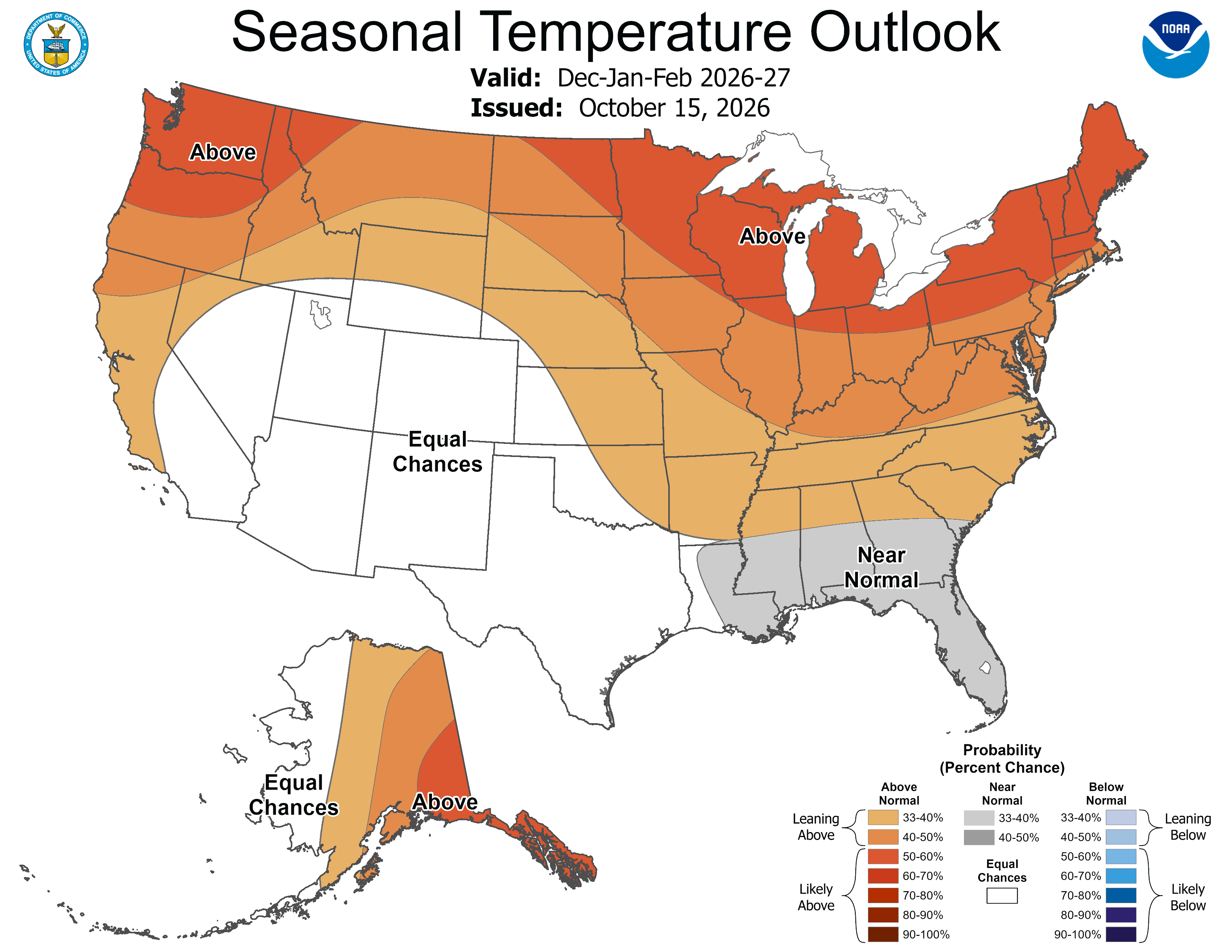 Pronóstico oficial de temperatura del CPC DJF 2026-2027